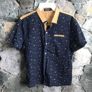 SSLR Mens Dress Shirts Casual Cotton Print Shirt Short Sleeve Button Up Small